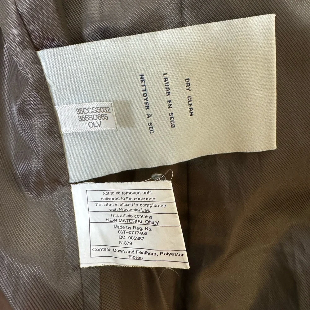 Cole Haan Signature Olive Down Puffer Jacket XS | Gold Zip Hooded‎ Quilted Coat